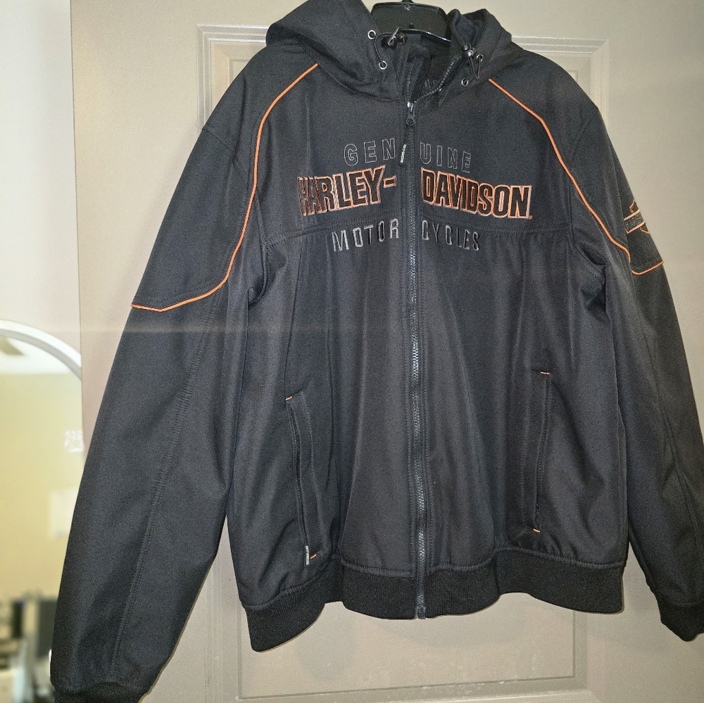 Harley-Davidson Black and Orange Bomber Jacket with High Collar